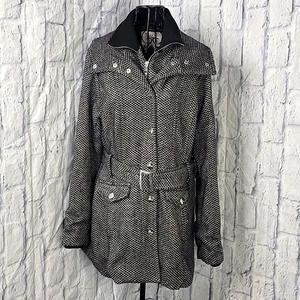 GUESS‎ Black and White Belted Jacket Size Large